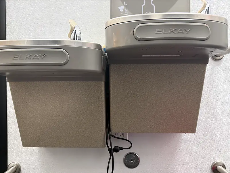 Elkay drinking fountain and bottle filler on a wall
