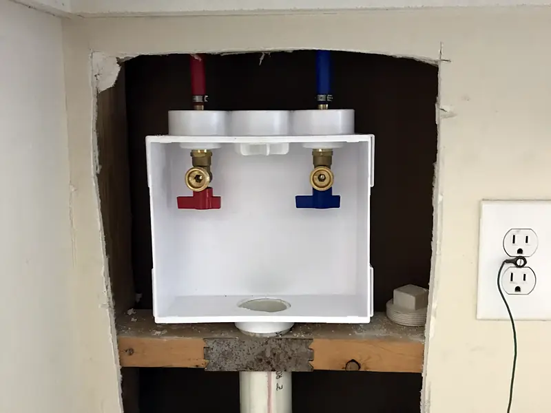 New washing machine supply box installed in a wall