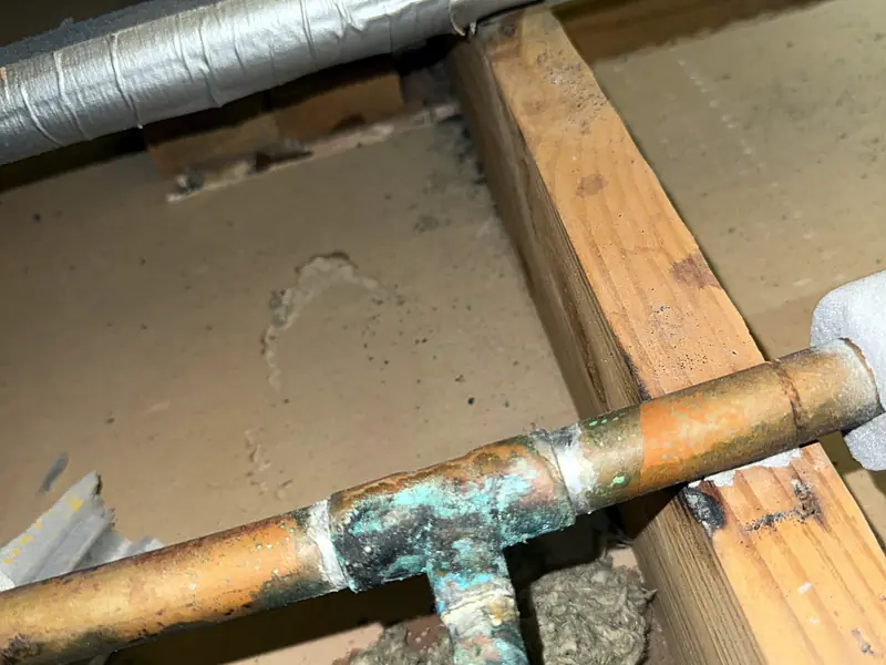 Attic copper leak, before