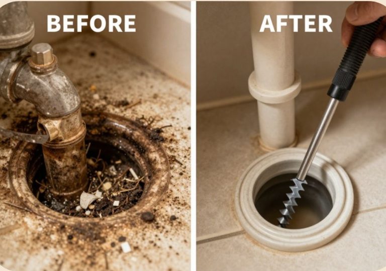 before and after pics of hydrojetting or Drain snaking method used for drain cleaning.