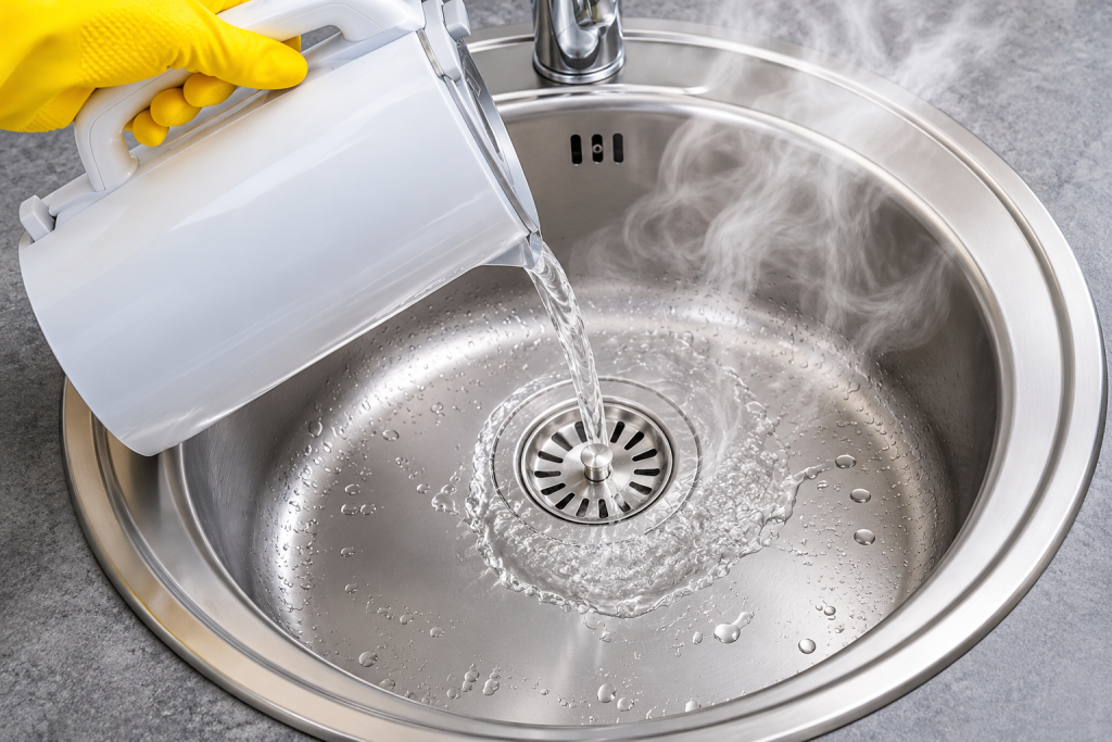 Flush with Hot Water in Bathroom Sink Drain