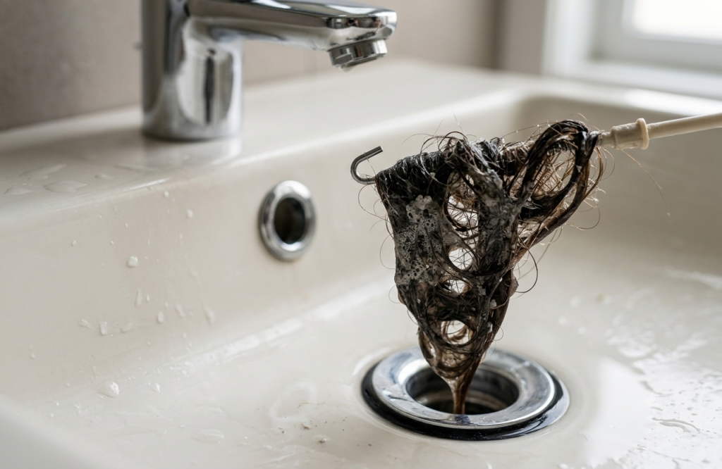 Remove Visible Hair and Debris in Bathroom Sink Drain